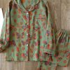 Clothing Azzlee | Vintage Butterfly Print Cotton Loungewear Set Green