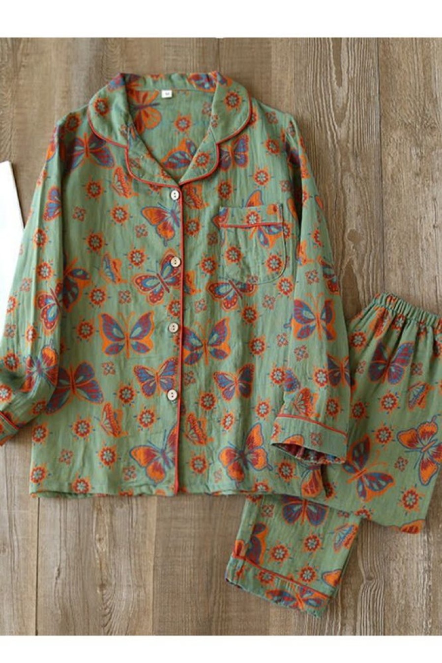 Clothing Azzlee | Vintage Butterfly Print Cotton Loungewear Set Green