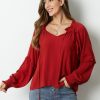 Clothing Azzlee Sweatshirt & Hoodies | Solid Ruffles Casual V-Neck Long Sleeve Blouse Rust