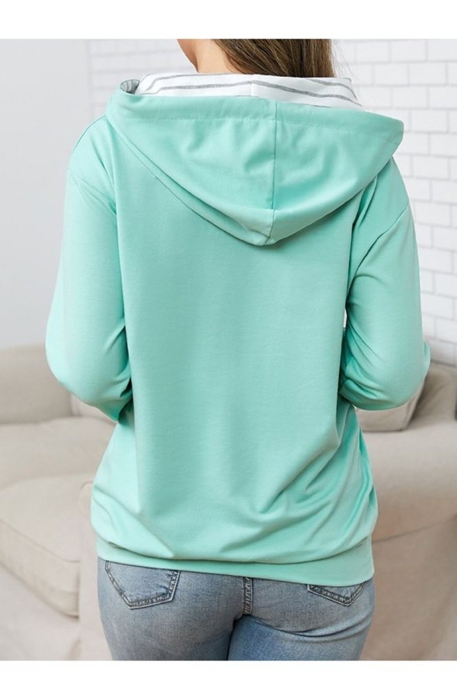 Clothing Azzlee Sweatshirt & Hoodies | Green Solid Half Zip Hoodie Sweatshirt Mint