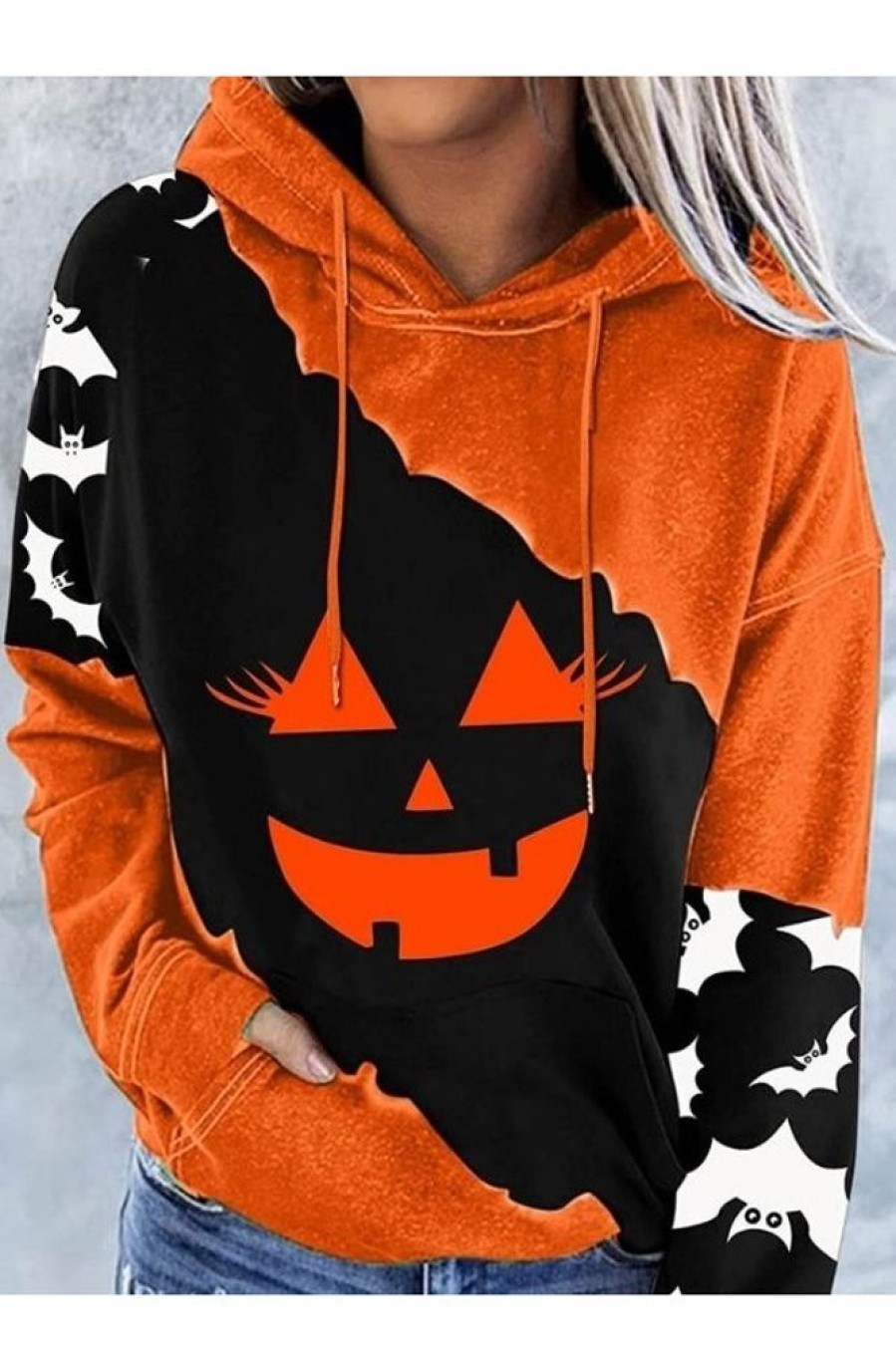 Clothing Azzlee Sweatshirt & Hoodies | Casual Graphic Tops Long Sleeve Halloween Face Printed Hoodies Black