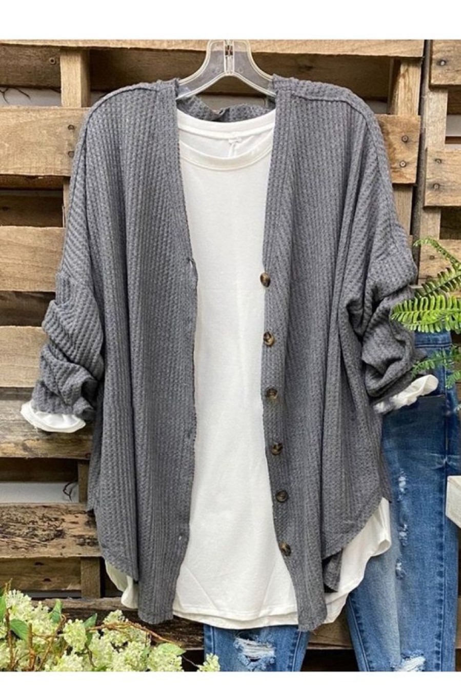 Clothing Azzlee Sweater & Cardigans | Cotton-Blend Long Sleeve Cardigan Gray