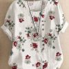 Clothing Azzlee Blouse & Shirts | Casual Round Neck Floral Printed Short Sleeve Blouse White