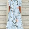 Clothing Azzlee Midi Dresses | Crew Neck Floral Short Sleeve Woven Midi Dress Light Blue