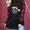 Clothing Azzlee Sweatshirt & Hoodies | Casual Graphic Tops Round Neck Long Sleeve Plaid Christmas Alphabet Print Sweatshirts Black