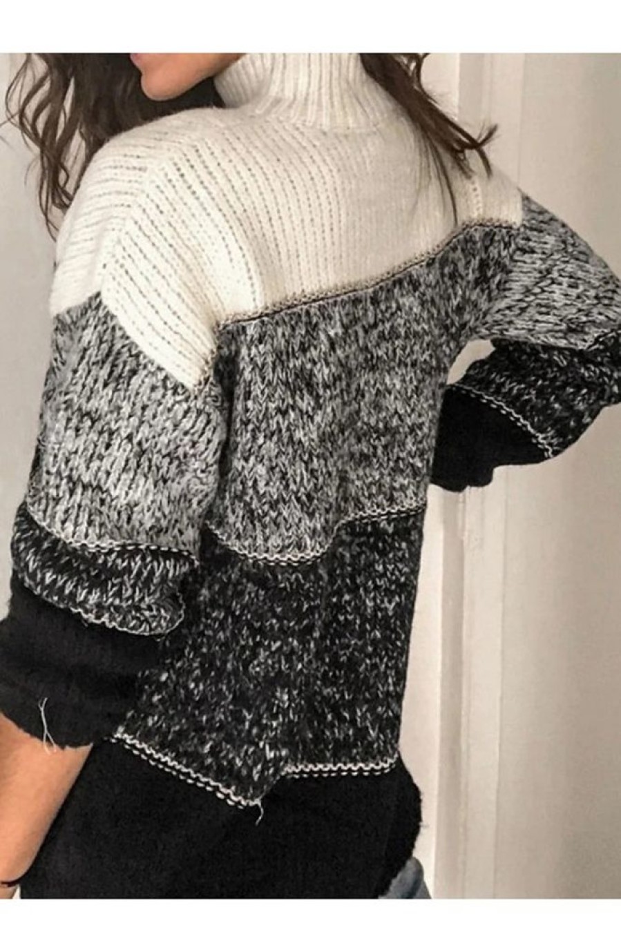 Clothing Azzlee Sweater & Cardigans | Black And White High Neck Sweater Multicolor