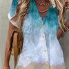 Clothing Azzlee Blouse & Shirts | Beach Printed Short Sleeve V Neck Casual Blouses Blue