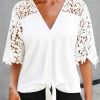 Clothing Azzlee Blouse & Shirts | Casual V Neck Lace Half Sleeve Blouse White