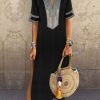 Clothing Azzlee Maxi Dresses | Short Sleeve V-Neck Patchwork Casual Printed Maxi Dress