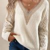 Clothing Azzlee Sweater & Cardigans | Casual V-Neck Long Sleeve Plain Sweater White