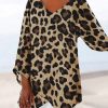 Clothing Azzlee Sweatshirt & Hoodies | Casual V Neck Leopard Printed Long Sleeve Blouse Colorful