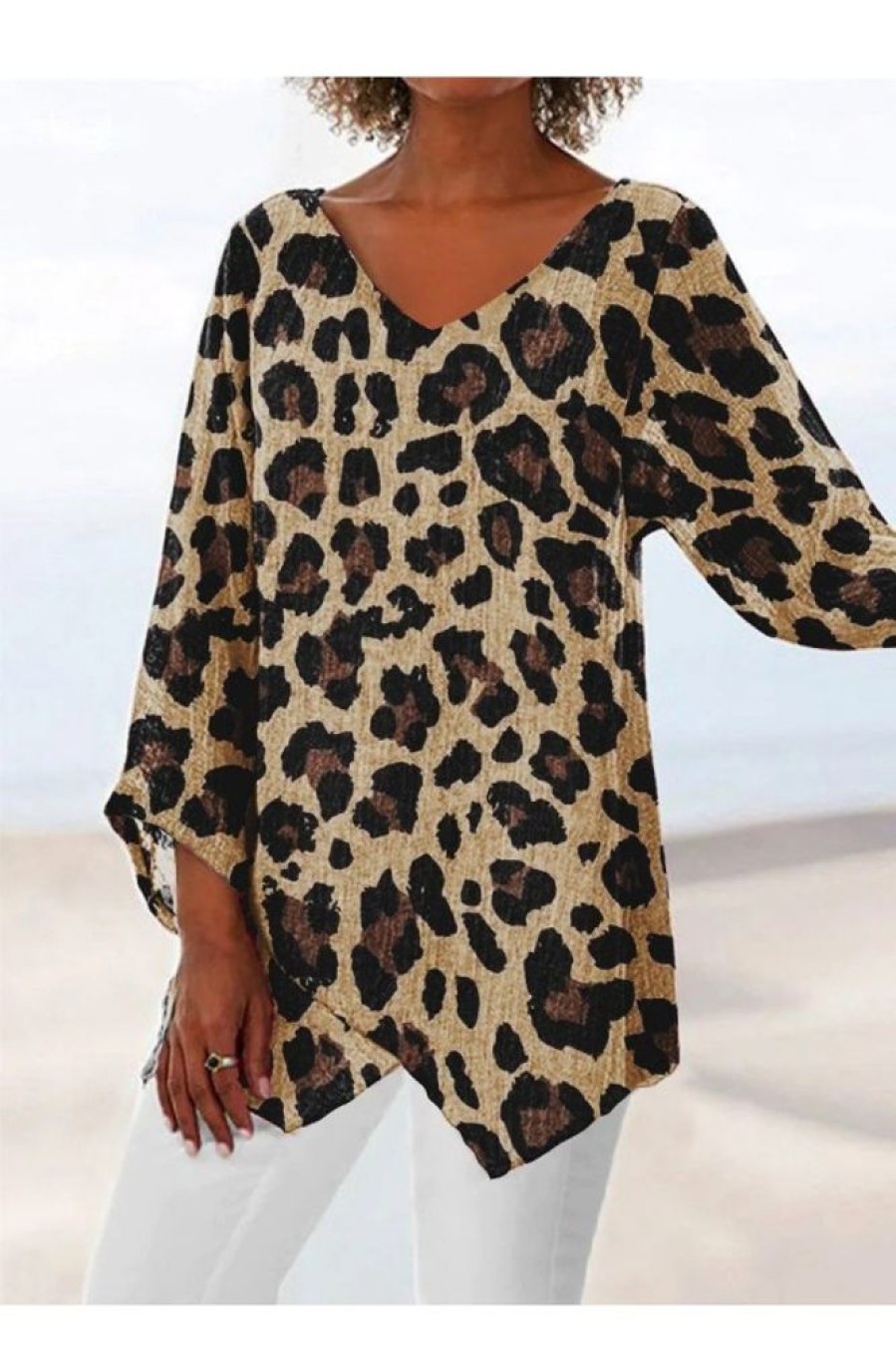 Clothing Azzlee Sweatshirt & Hoodies | Casual V Neck Leopard Printed Long Sleeve Blouse Colorful