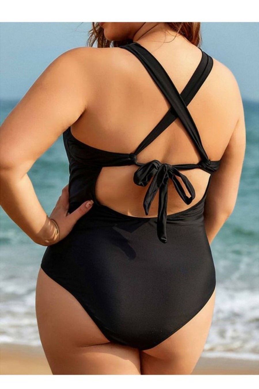 Clothing Azzlee Plus Size | Ceo Lace Up Plus Size One Piece Swimsuit Black