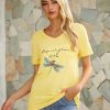 Clothing Azzlee T-Shirts | Dragonfly Print Casual V-Neck Short Sleeve T-Shirt Yellow