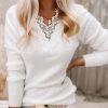 Clothing Azzlee Sweater & Cardigans | Casual Tops V-Neck Long Sleeve Solid Sweater White