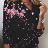 Clothing Azzlee Sweatshirt & Hoodies | Casual Graphic Tops V Neck Floral Printed Long Sleeve Blouse Black