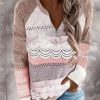 Clothing Azzlee Sweatshirt & Hoodies | Casual V Neck Stripe Long Sleeve Sweater Multi