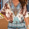 Clothing Azzlee Blouse & Shirts | Casual V Neck Tie-Dye Half Sleeve Blouse Multicolor