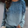 Clothing Azzlee Sweatshirt & Hoodies | Floral Print Crew Neck Casual Sweatshirt Blue