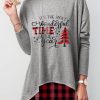 Clothing Azzlee Sweatshirt & Hoodies | Casual Graphic Tops Round Neck Long Sleeve Christmas Alphabet Printed Sweatshirt Gray