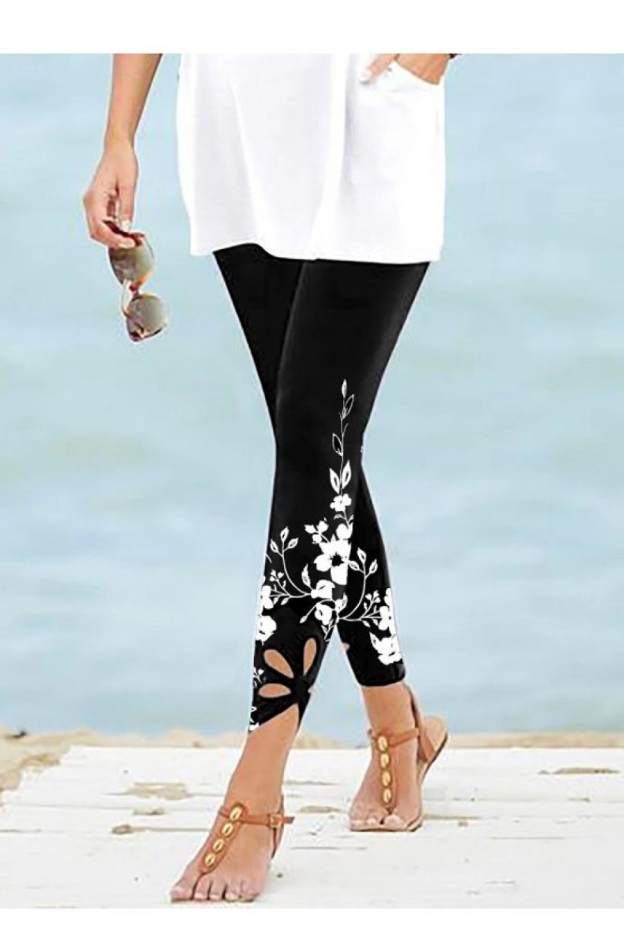 Clothing Azzlee Leggings | Floral Printed Regular Fit Leggings Black