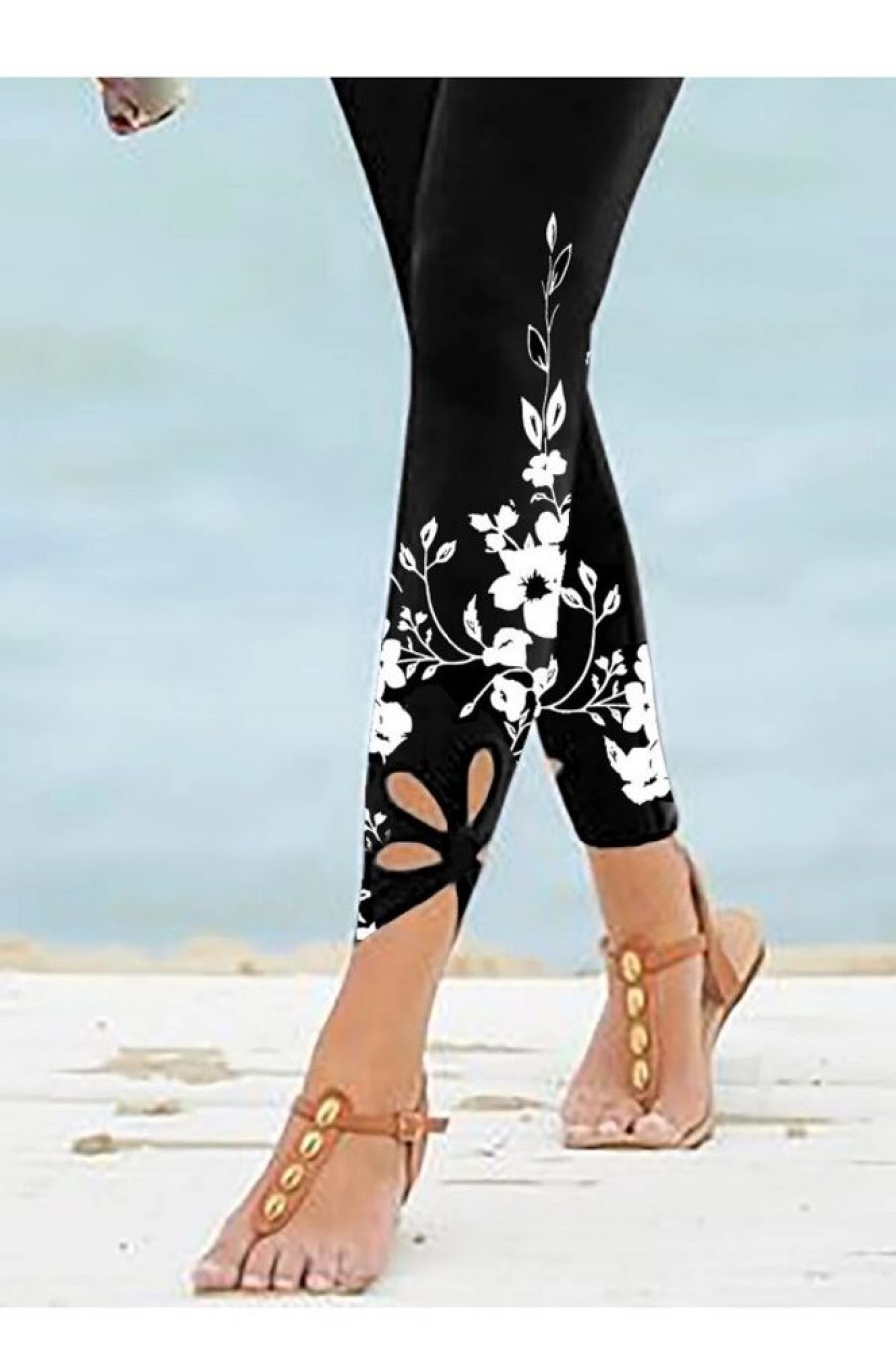 Clothing Azzlee Leggings | Floral Printed Regular Fit Leggings Black