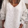 Clothing Azzlee Sweater & Cardigans | Chemical Fiber Wool Solid Color Casual Daily V-Neck Long Sleeve Sweater