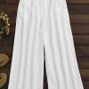 Clothing Azzlee Pants | Solid Zipper With Pockets Casual Wide Leg Pants White