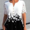 Clothing Azzlee Blouse & Shirts | Casual V Neck Lace Short Sleeve Blouse White