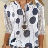 Clothing Azzlee Blouse & Shirts | Casual V Neck Polka Dots Printed Half Sleeve Blouse White