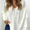 Clothing Azzlee Sweatshirt & Hoodies | Casual V Neck Solid Long Sleeve Sweater White