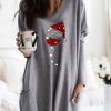 Clothing Azzlee Sweatshirt & Hoodies | Casual Graphic Tops V-Neck Long Sleeve Christmas Wine Glass Printed Sweatshirts With Pockets