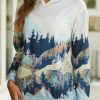 Clothing Azzlee Sweatshirt & Hoodies | Casual Pullover Long Sleeve Landscape Printed Sweatshirts Gray