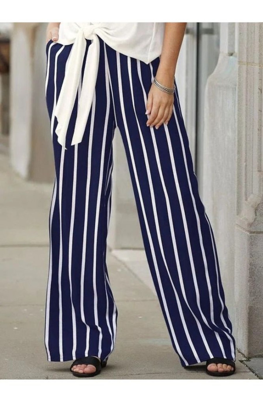 Clothing Azzlee Pants | Casual Stripe Loose Pants Blue