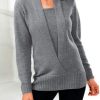 Clothing Azzlee Sweater & Cardigans | Casual Graphic Tops Long Sleeve Solid Sweaters Gray