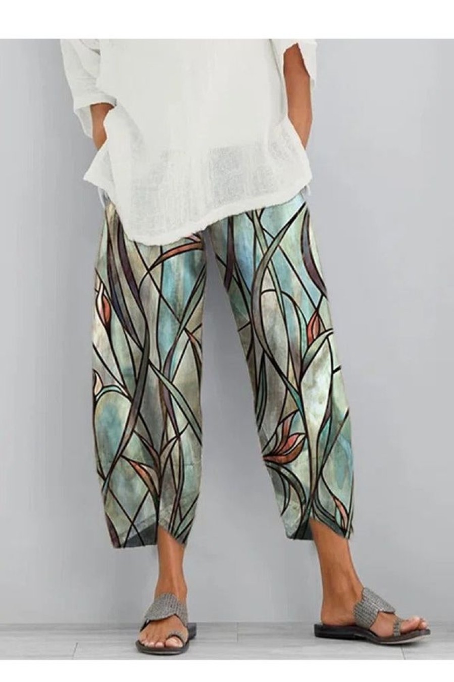 Clothing Azzlee Pants | Casual Abstract Printed Pants With Pockets Multi