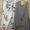 Clothing Azzlee | Casual Flower Printed Sleeveless Two Piece Suit Grey