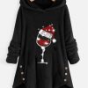 Clothing Azzlee Sweatshirt & Hoodies | Casual Graphic Tops Hooded Printed Long Sleeve Xmas Sweatshirts Black