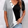 Clothing Azzlee Blouse & Shirts | Casual V Neck Color Block Short Sleeve Blouse Grey