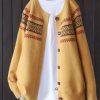 Clothing Azzlee Sweater & Cardigans | Women Wool/Knitting Color Block Long Sleeve Comfy Casual Cardigan Yellow