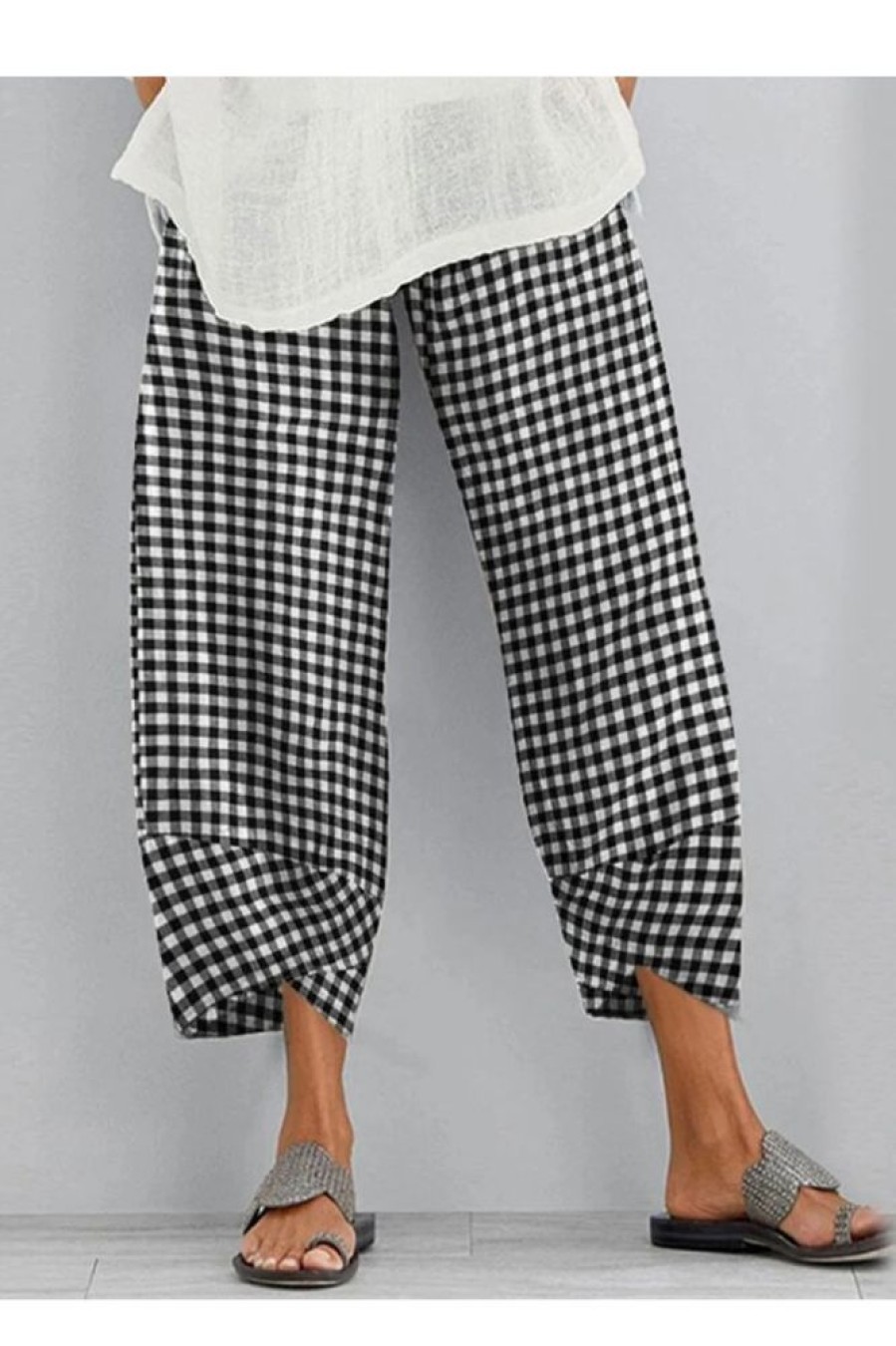 Clothing Azzlee Pants | Soft Plaid Cropped Stitching Pants Black