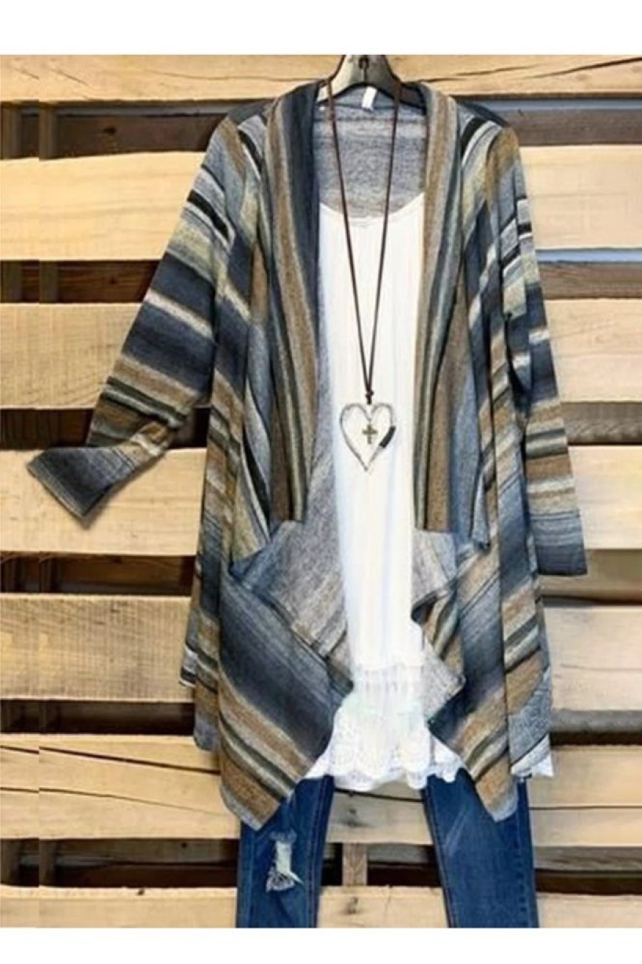 Clothing Azzlee Sweater & Cardigans | Casual Stripe Printed Long Sleeve Cardigan Multi