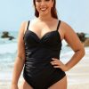 Clothing Azzlee Plus Size | Sweetheart Ruched Criss-Cross Plus Size One Piece Swimsuit Black