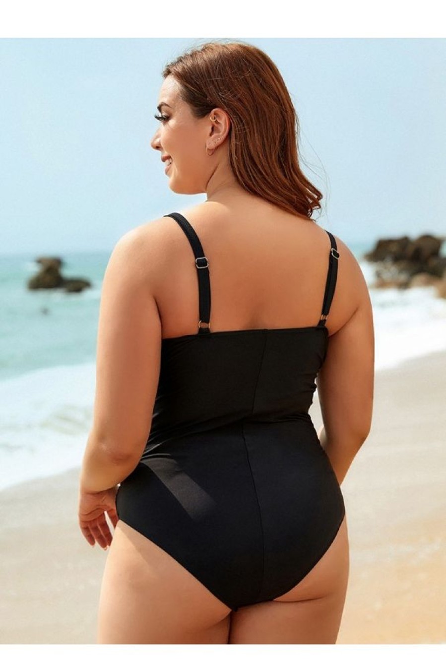 Clothing Azzlee Plus Size | Sweetheart Ruched Criss-Cross Plus Size One Piece Swimsuit Black