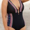 Clothing Azzlee Plus Size | Chic Deep V-Neck Adjustable Straps One Piece Swimsuit As Picture