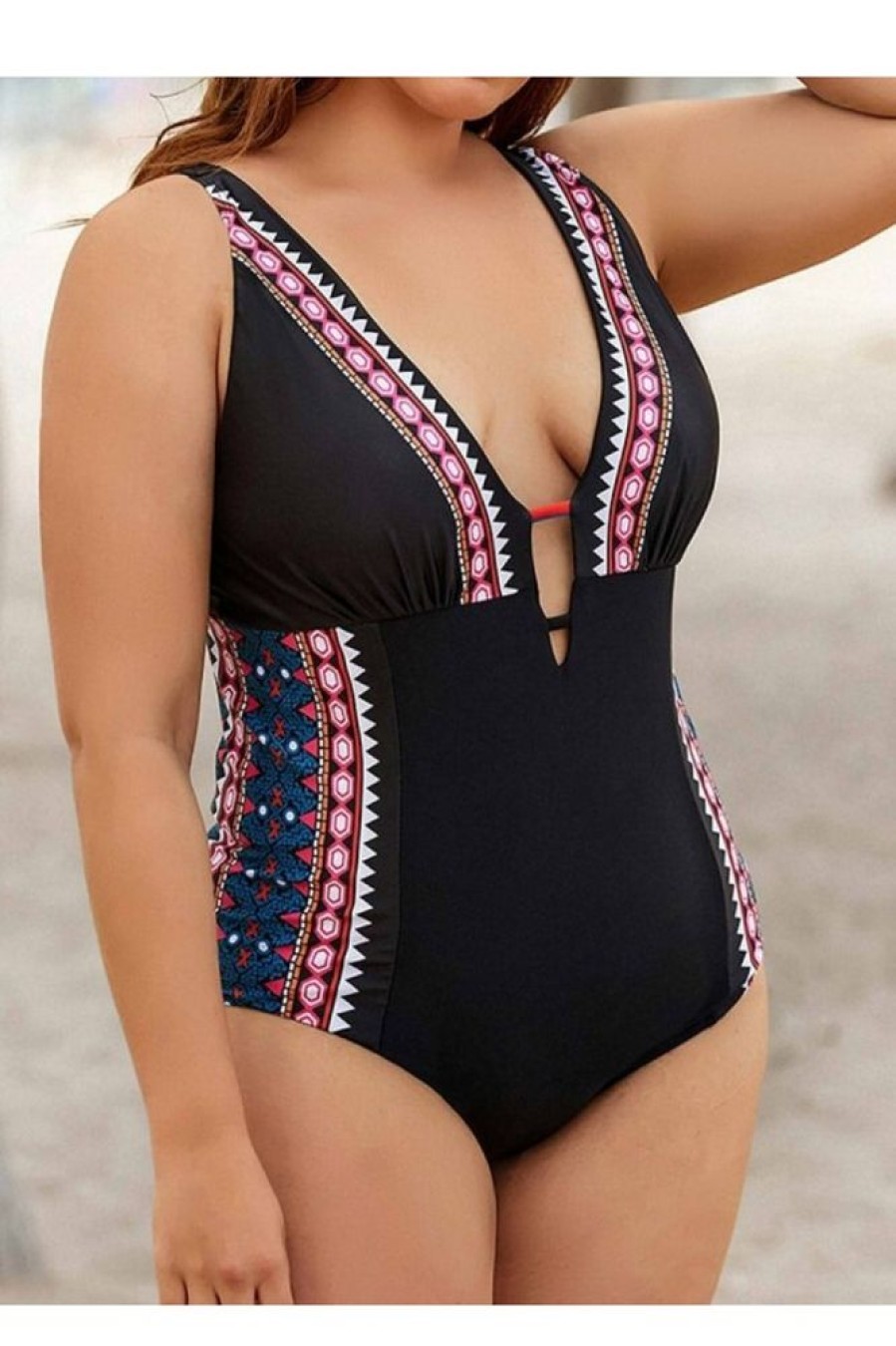 Clothing Azzlee Plus Size | Chic Deep V-Neck Adjustable Straps One Piece Swimsuit As Picture