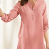 Clothing Azzlee Blouse & Shirts | Casual Stand Collar Long Sleeve Solid With Buttons Blouse Pink