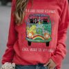 Clothing Azzlee Sweatshirt & Hoodies | Casual Graphic Tops Round Neck Long Sleeve Cat Printed Sweatshirts Red