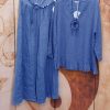 Clothing Azzlee | Casual V Neck Solid Long Sleeve Two Piece Sets Blue