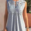 Clothing Azzlee Tanks | Grey Lace Stitching Button Tank Top Gray